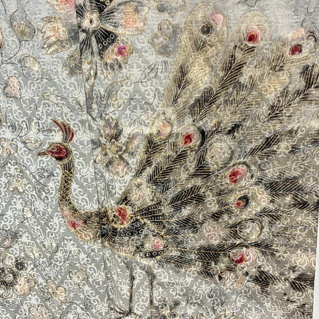 D120 訪問着 孔雀 蝶々 金彩 正絹 着物 袷 しつけ糸付き未使用極美品