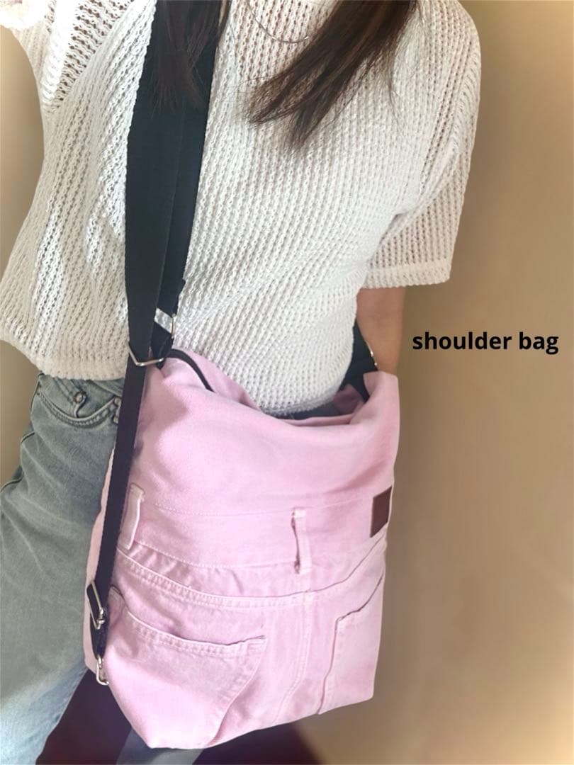 h*e様 デニムリメイク　3wayバッグ リュック　トート　ショルダー　ピンク