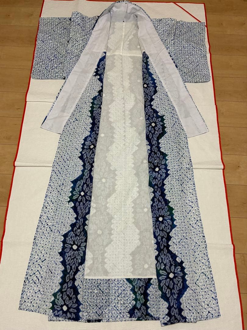 浴衣　有松鳴海絞り　立涌に花　裄67cm