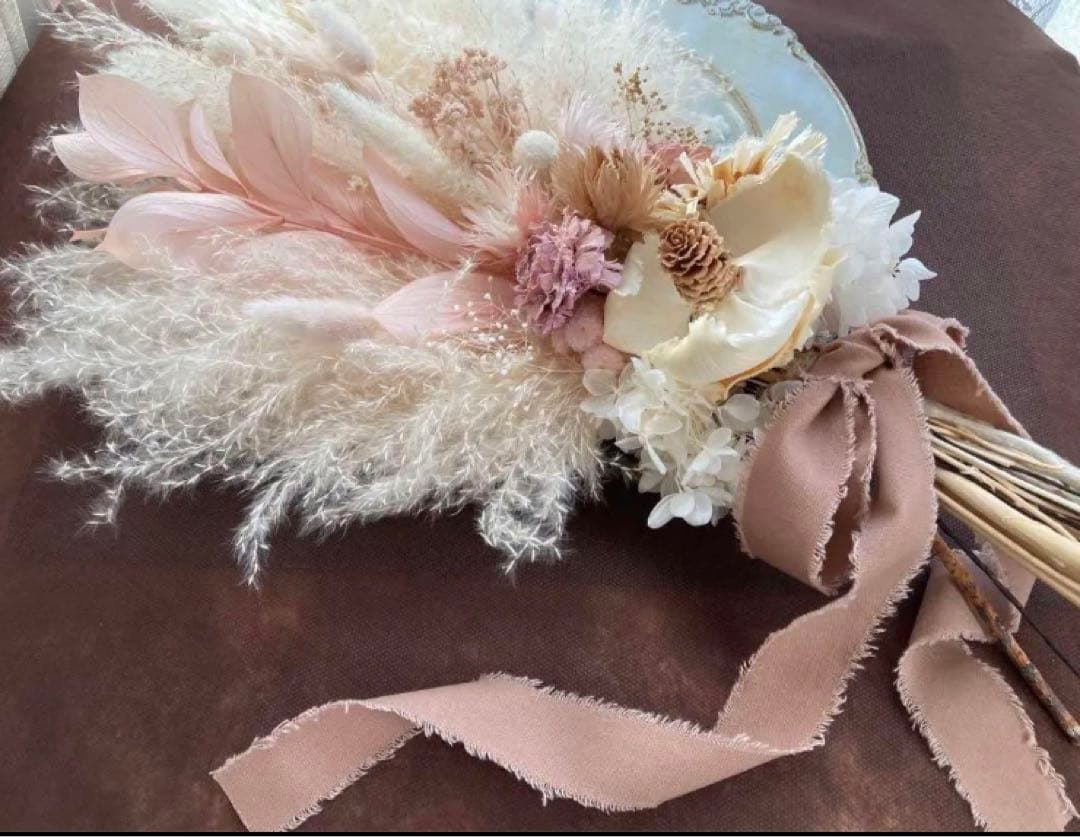 ウェディングブーケ ブートニア付き くすみピンク ドライフラワーブーケ 前撮り