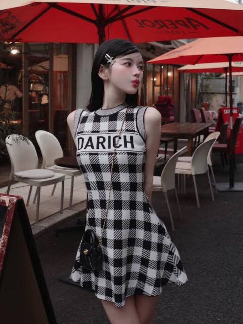Darich チェック柄 ノースリーブミニワンピース フリーサイズ