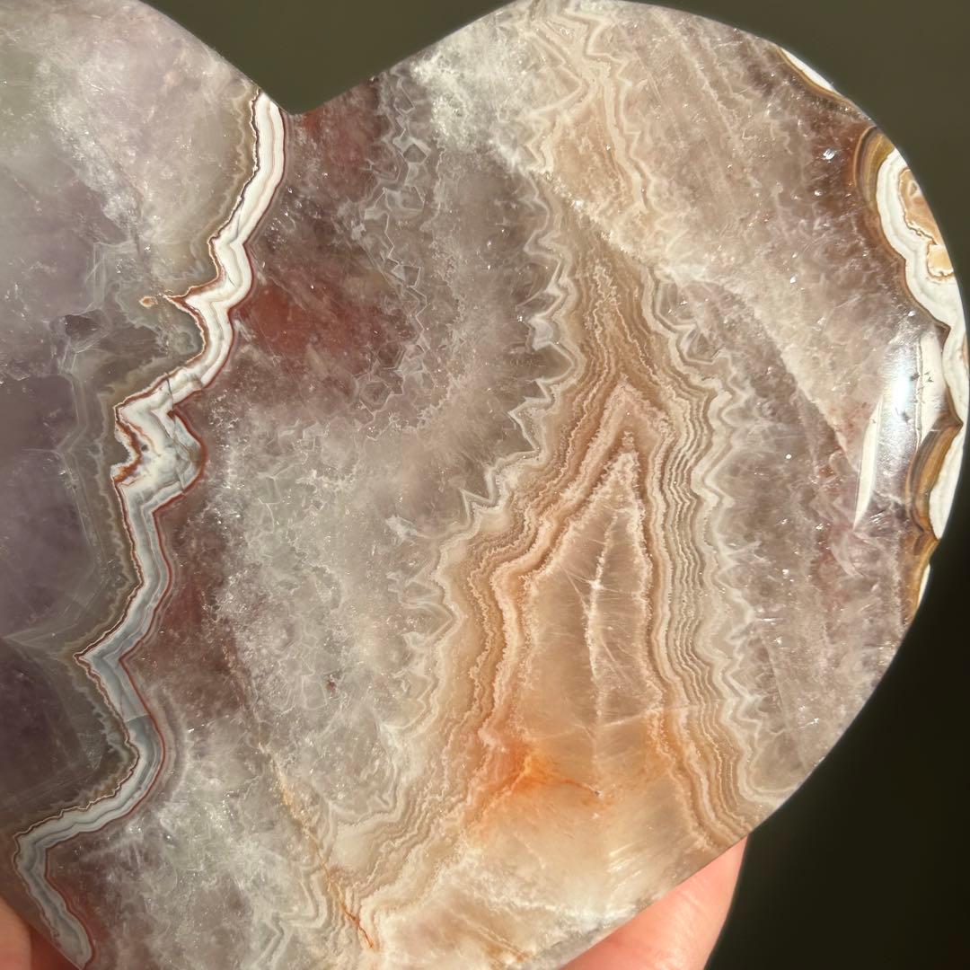 お洒落　アメジスト　アゲート　共生　ハート　台座付き