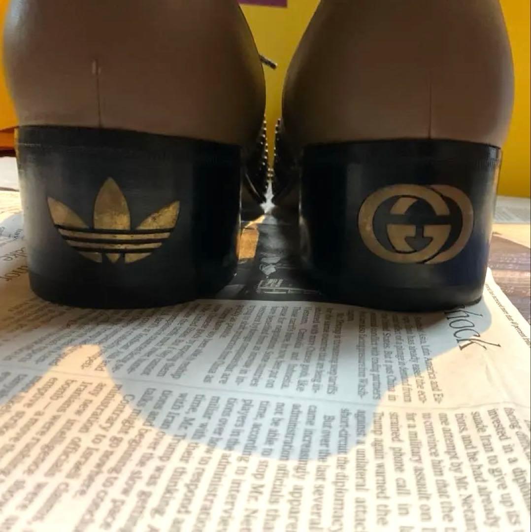 1*4様 GUCCI アディダス コラボ ブーツ ベージュ ストライプ レザー