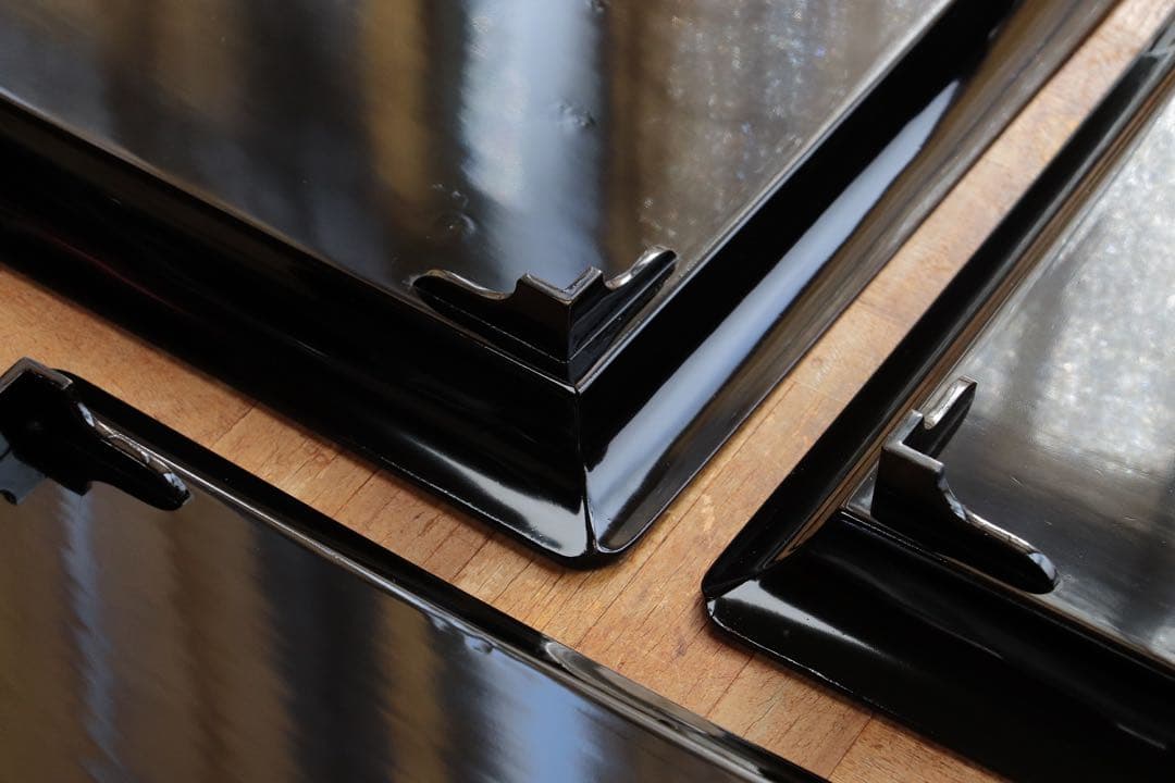 木製　螺鈿　古い黒塗吸物膳5客　足付　三重扇面蒔絵　金銀蒔絵　茶懐石　漆器　花鳥