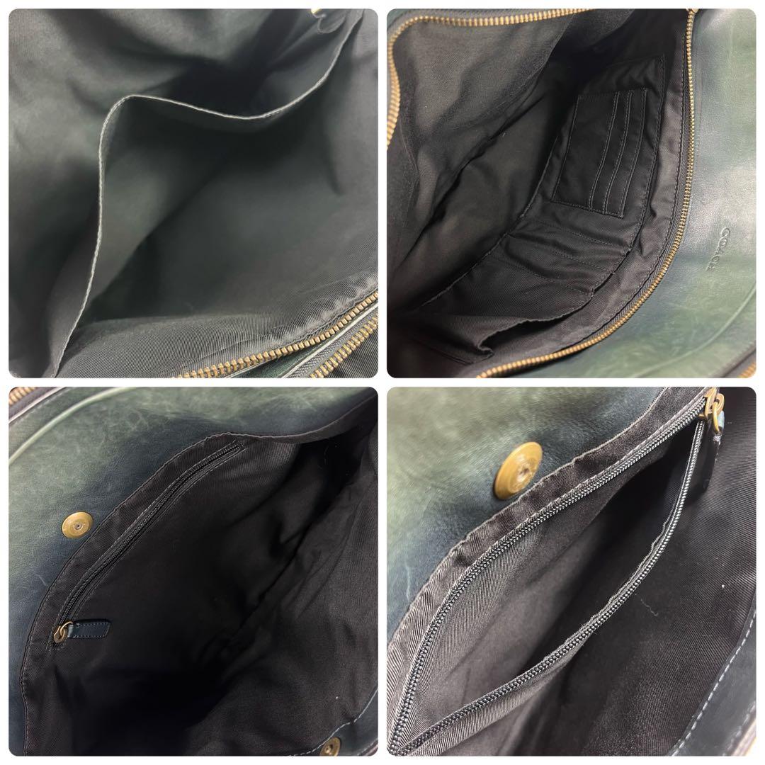 希少カラー コーチ ビジネスバッグ 2way A4収納可 レザー グリーン