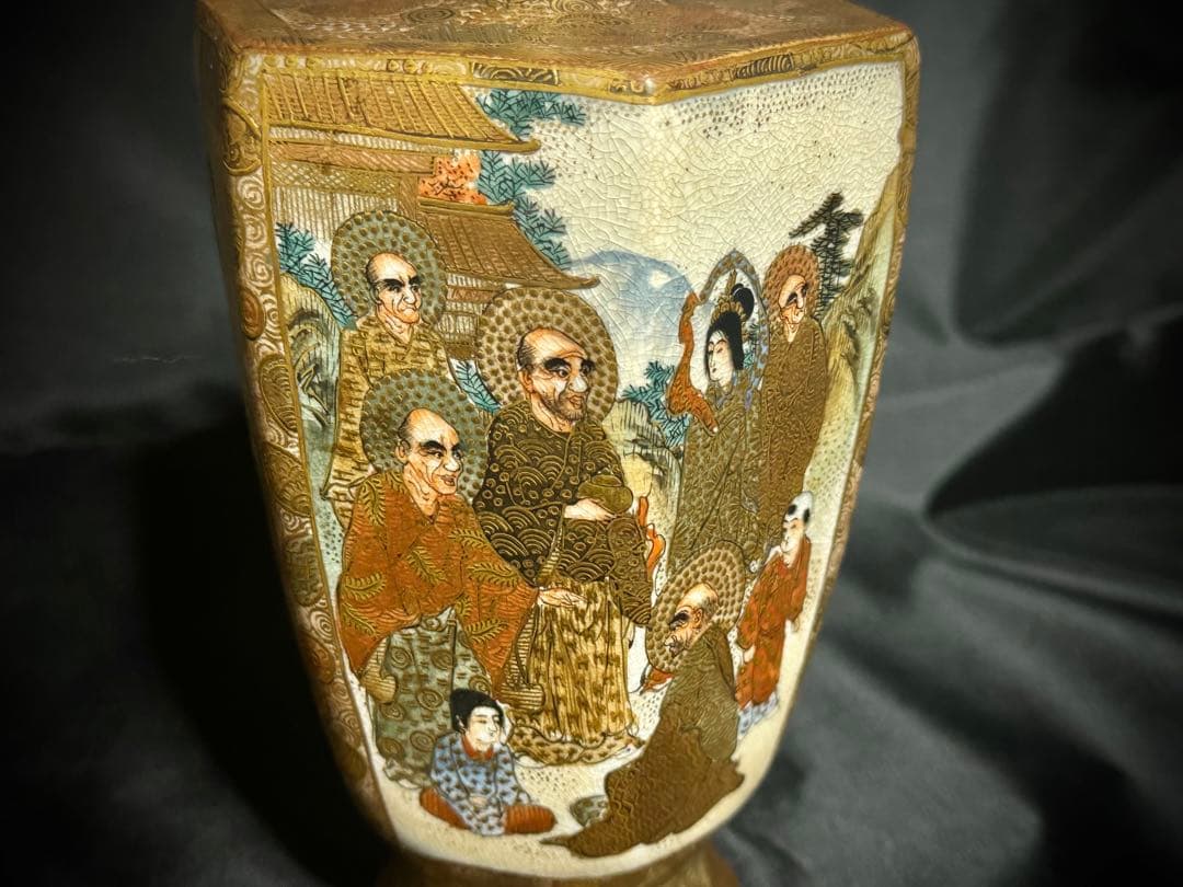 大日本薩摩焼保土田金襴手人物花瓶(16萬半額)