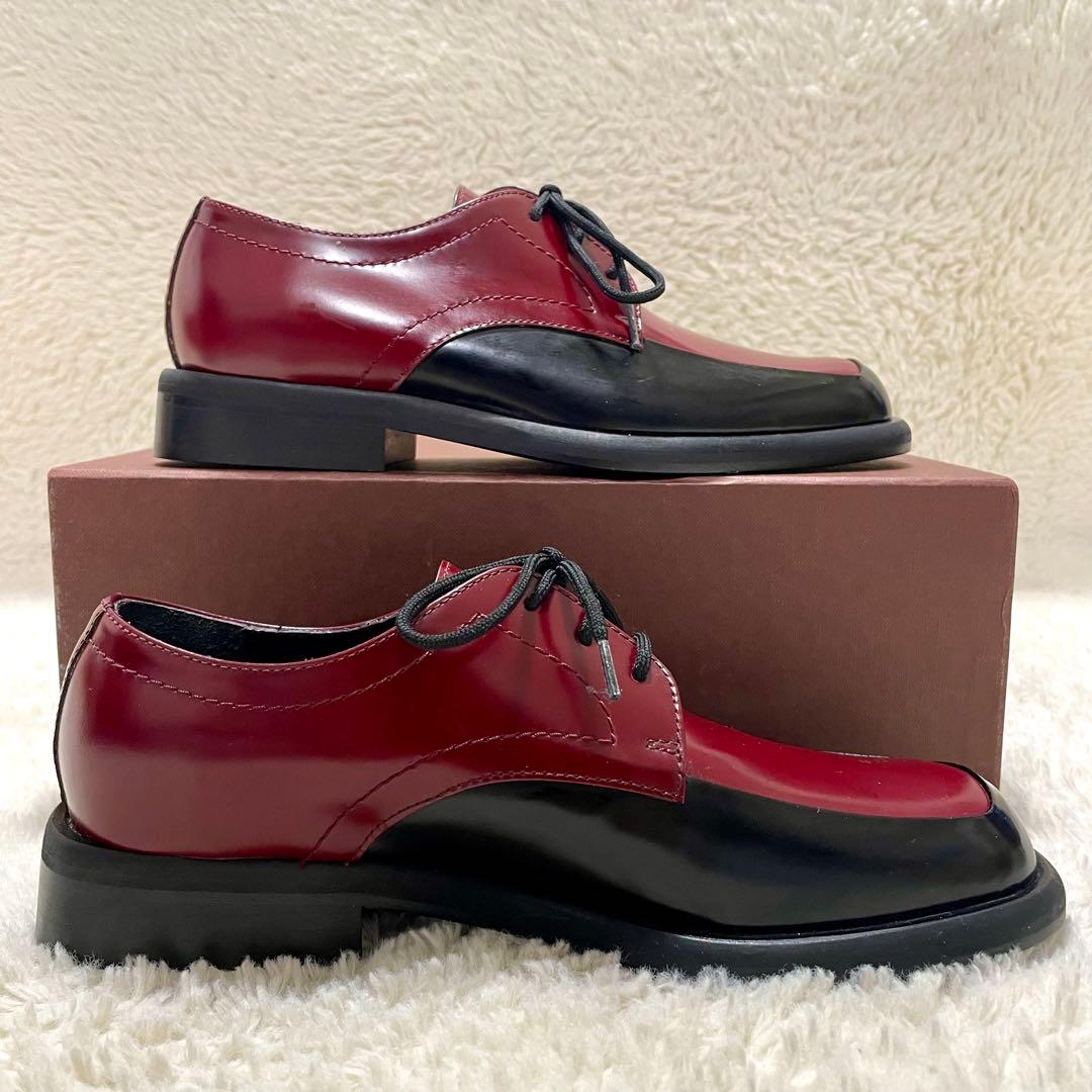 未使用級 PLAN C プランシー スクエアトゥ レザー レースアップシューズ