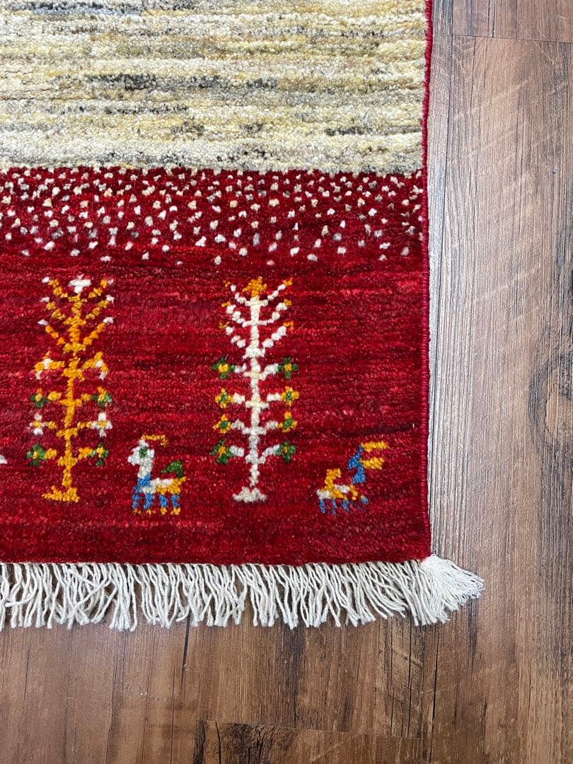 百ちゃん様用　新品　ペルシャ絨毯　手織り　ギャッベ　茜色　山羊　150×50cm