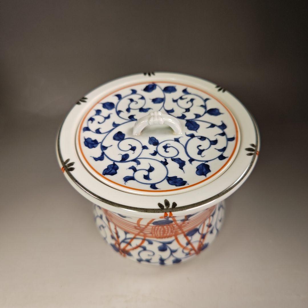 イ339 水指『御室窯　染付　鼓　水指　共箱』茶道具