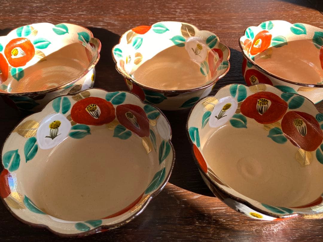 乾山写　京焼　椿向付5客 新品未使用　 お造りの器