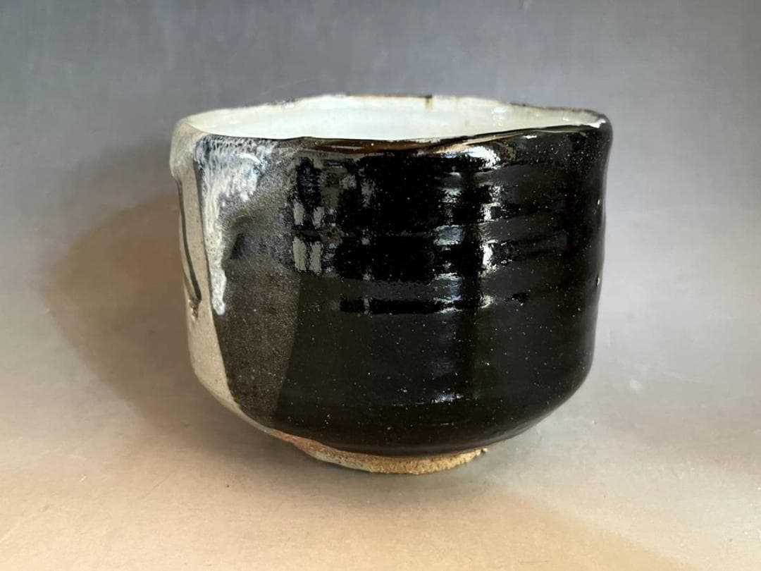 茶碗■黒織部筒茶碗 白釉涙紺 ぐい飲み お茶道具 古美術 時代物 骨董品■