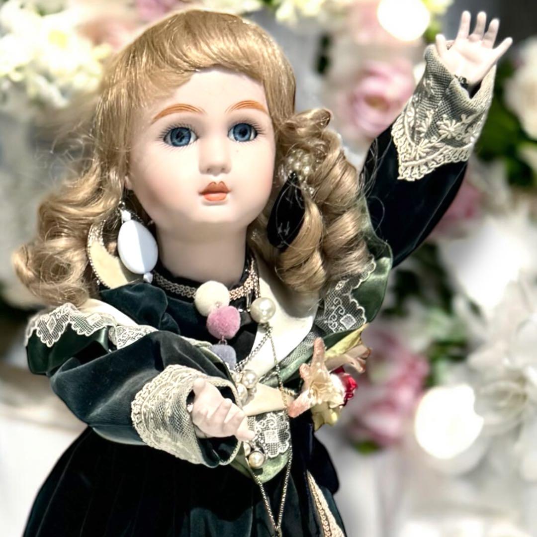 ノエル ビスクドール スタイナー リプロ フレンチ グリーン ドレス ボネ