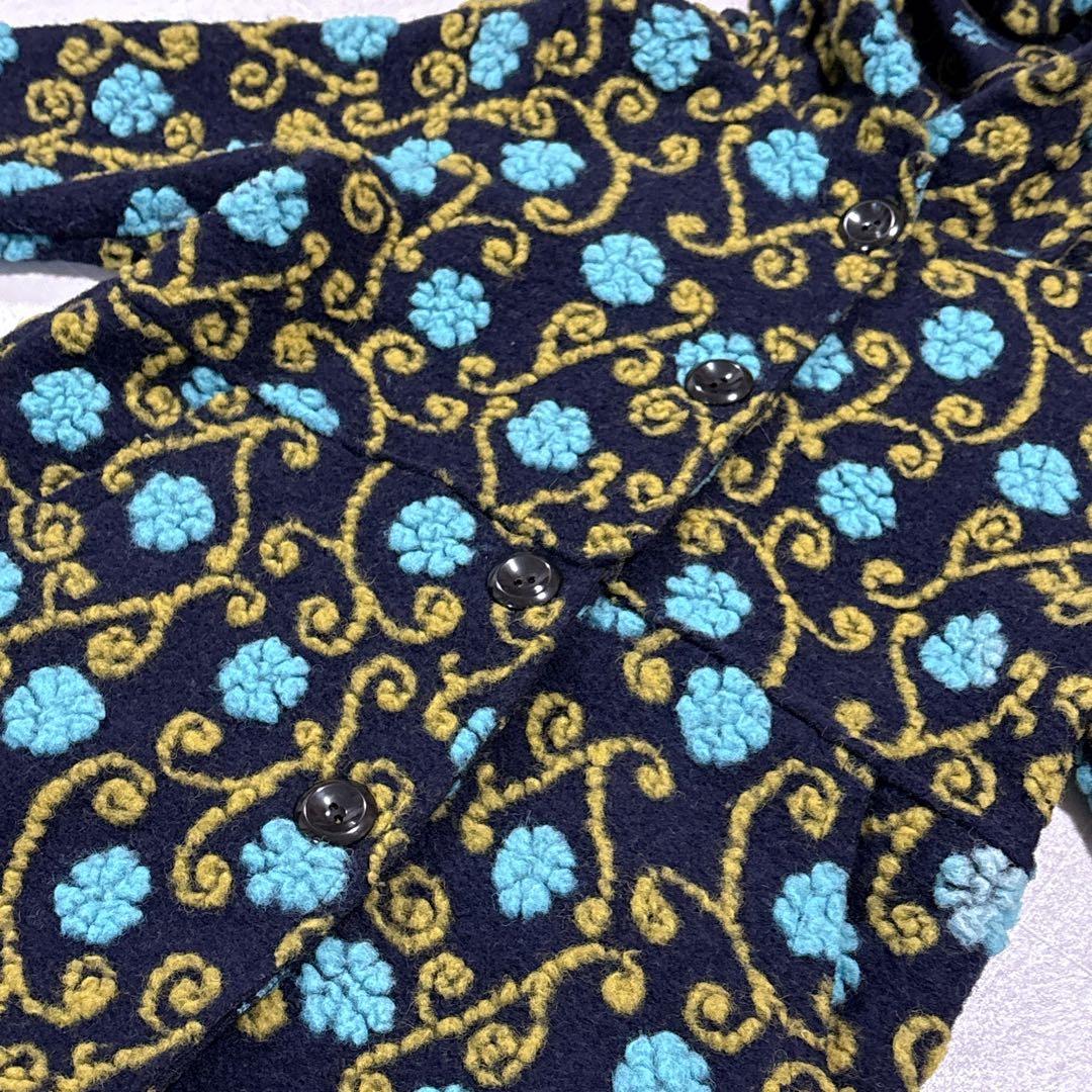 イタリア製　縮絨ウール　総柄　フーディー　ニットコート　ミドルコート