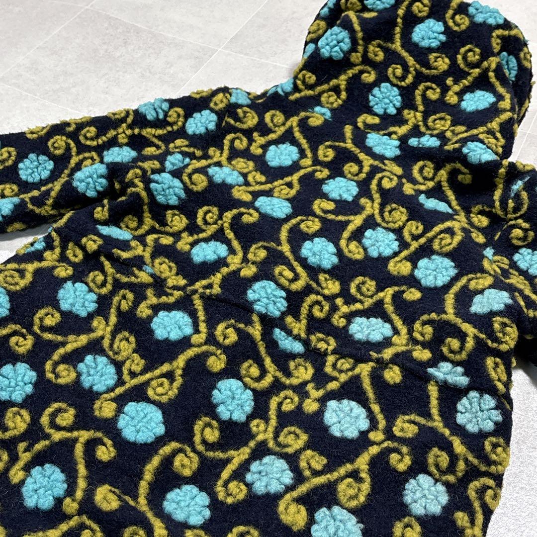 イタリア製　縮絨ウール　総柄　フーディー　ニットコート　ミドルコート