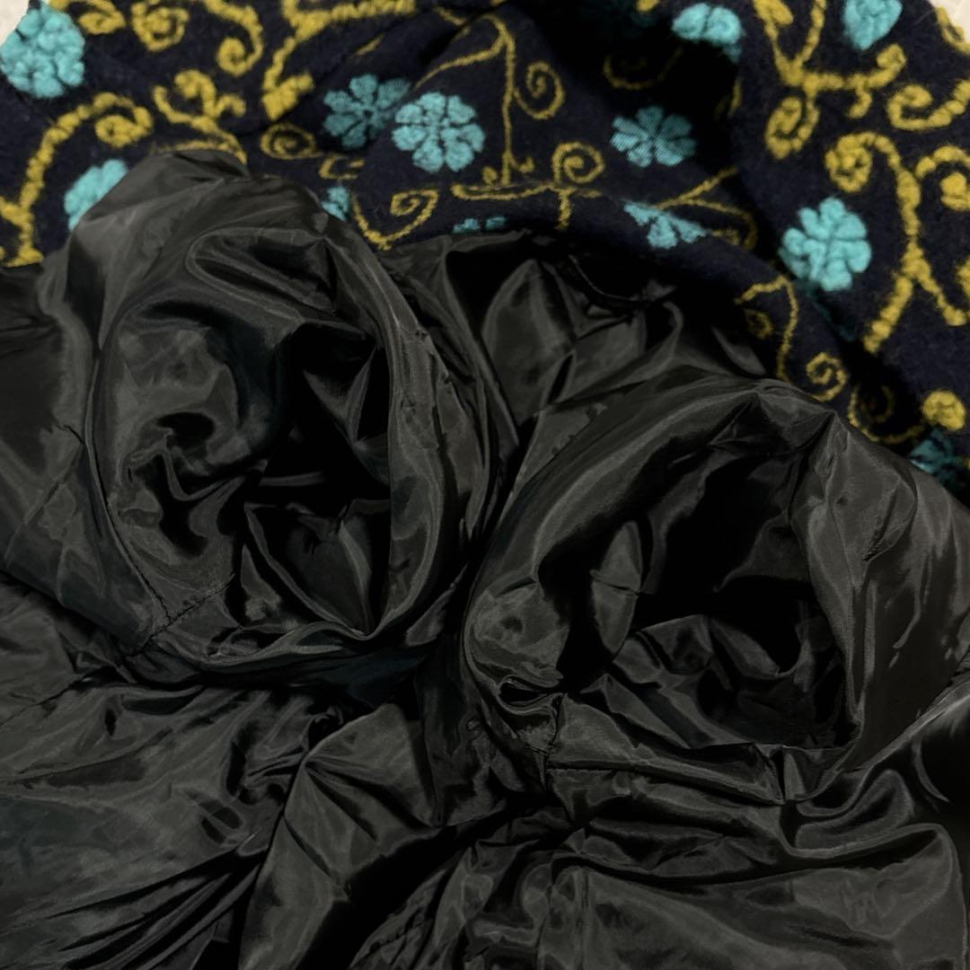 イタリア製　縮絨ウール　総柄　フーディー　ニットコート　ミドルコート