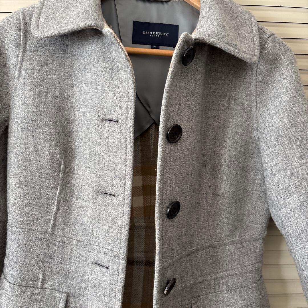 バーバリー　カシミア入りダブルフェイスハーフコート　取り外しラビット襟付き