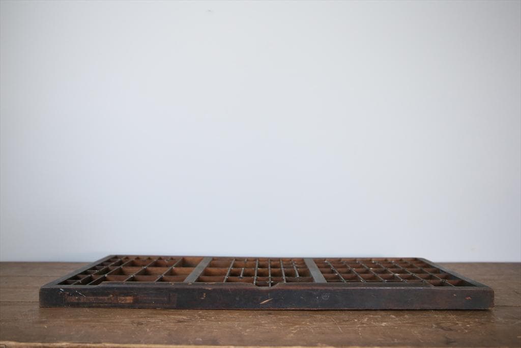 英国アンティーク木製プリンタトレイ/飾り棚/枡ケース/小物入れ(92-46-1)