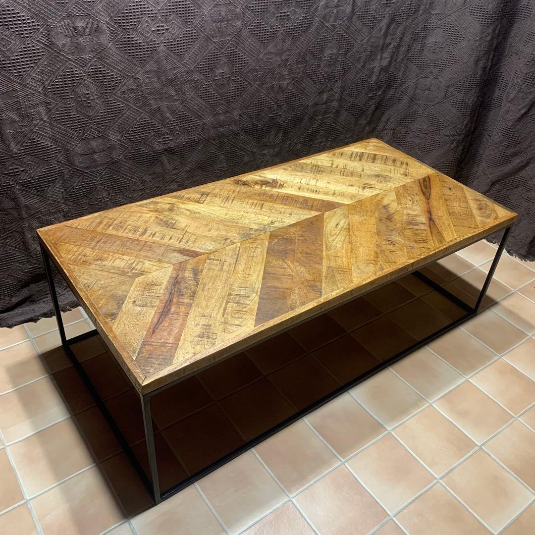 【インダストリアル家具】ヘリンボーン テーブル センター ロー マンゴー 無垢材