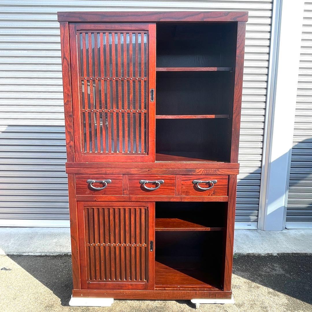 国産品 欅無垢材食器棚 水屋箪笥 ダイニングボード キッチンボード 茶棚 茶箪笥