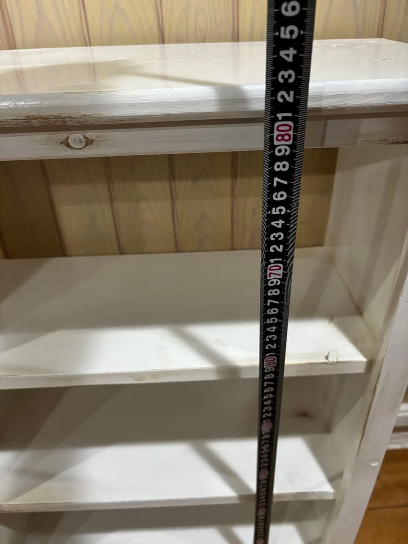 カントリー家具　ハンドメイド　シャビーホワイトアンティーク仕上げ　3段棚