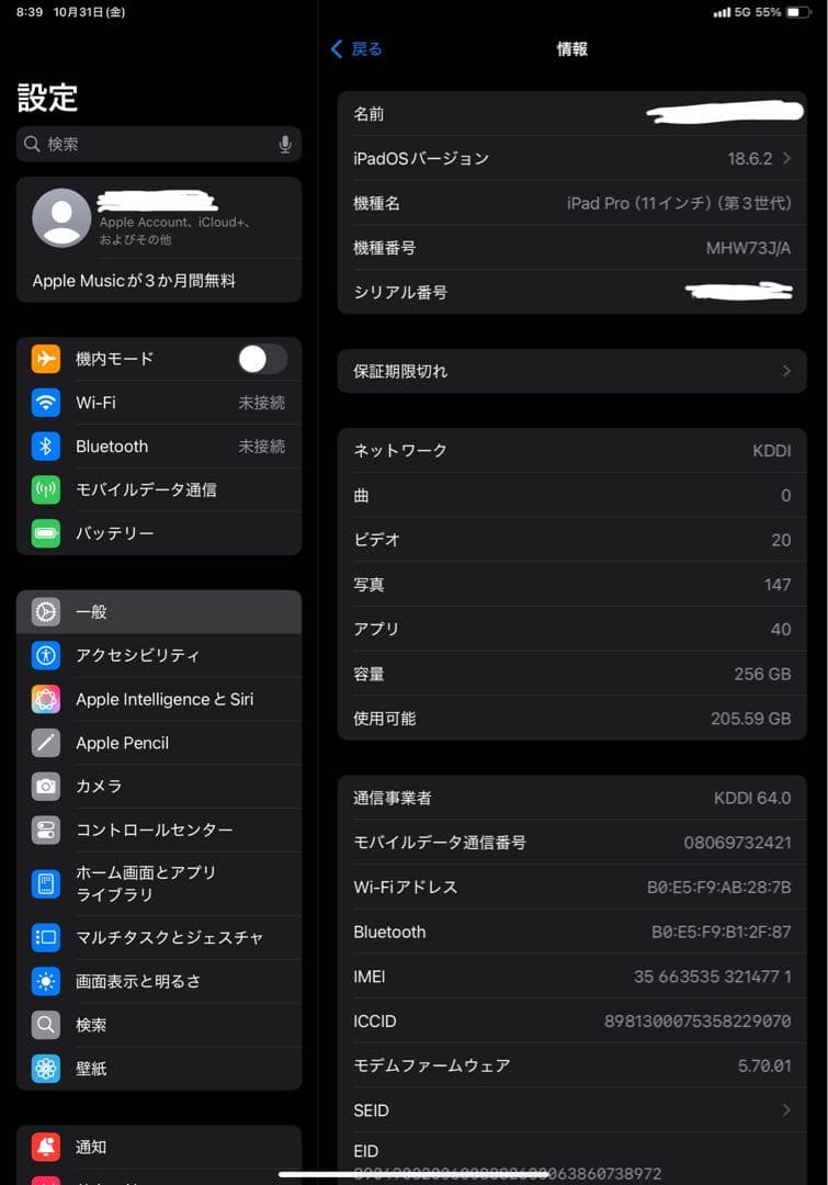iPad Pro 11インチ セルラーモデル 第3世代 256gb