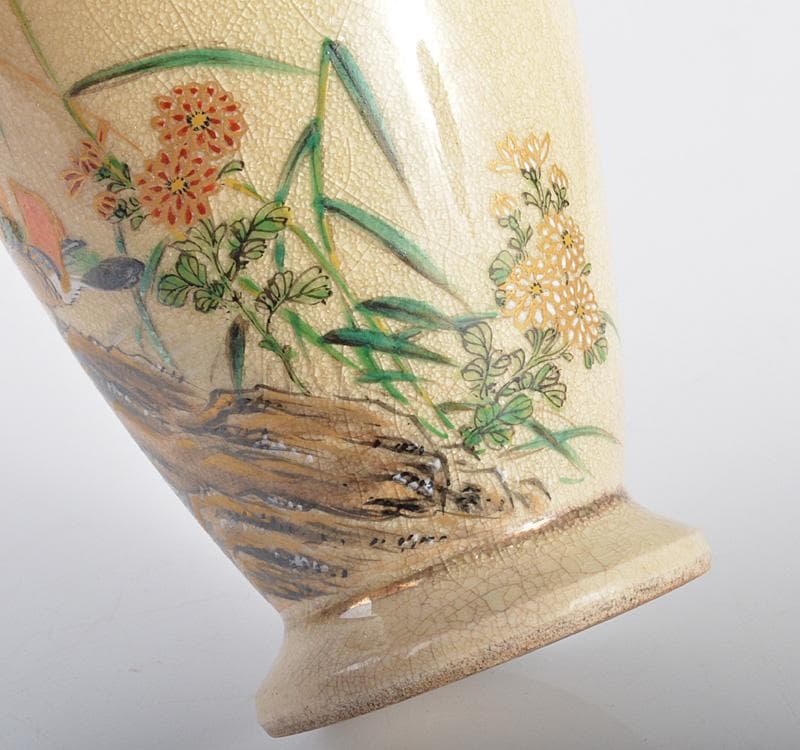 薩摩焼　串木野窯　花鳥文　花瓶　V　R4212