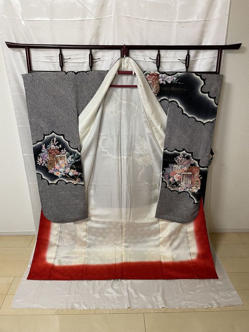 し*ん様 最終値下げ‼️早い者勝ち‼️【美品】振袖 正絹 絞り 花柄　御所車　成