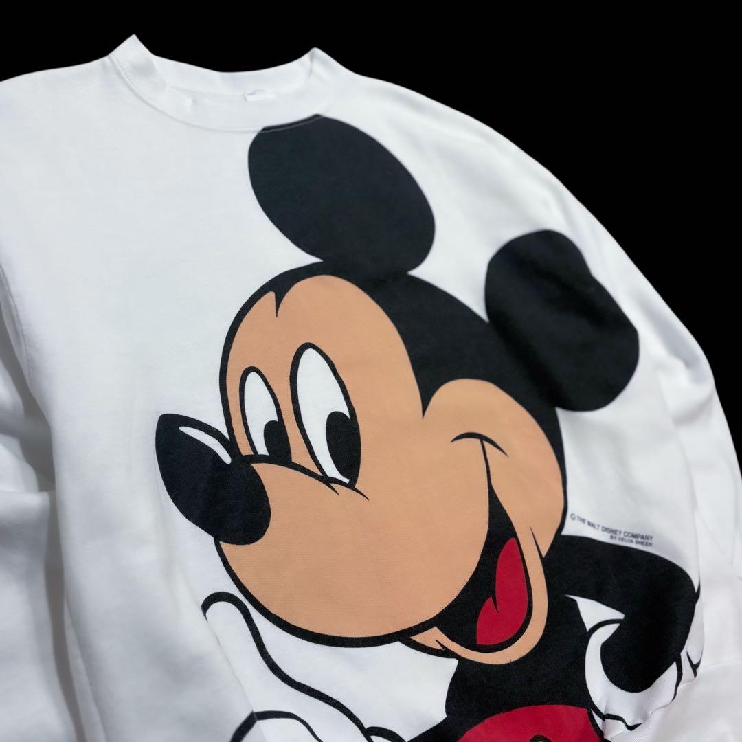 レア 90s Disney ミッキー ビッグプリントスウェット 白XL USA製