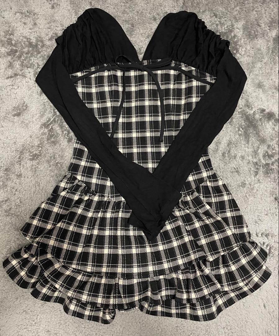 バブルス チェックレイヤードワンピースSブラック