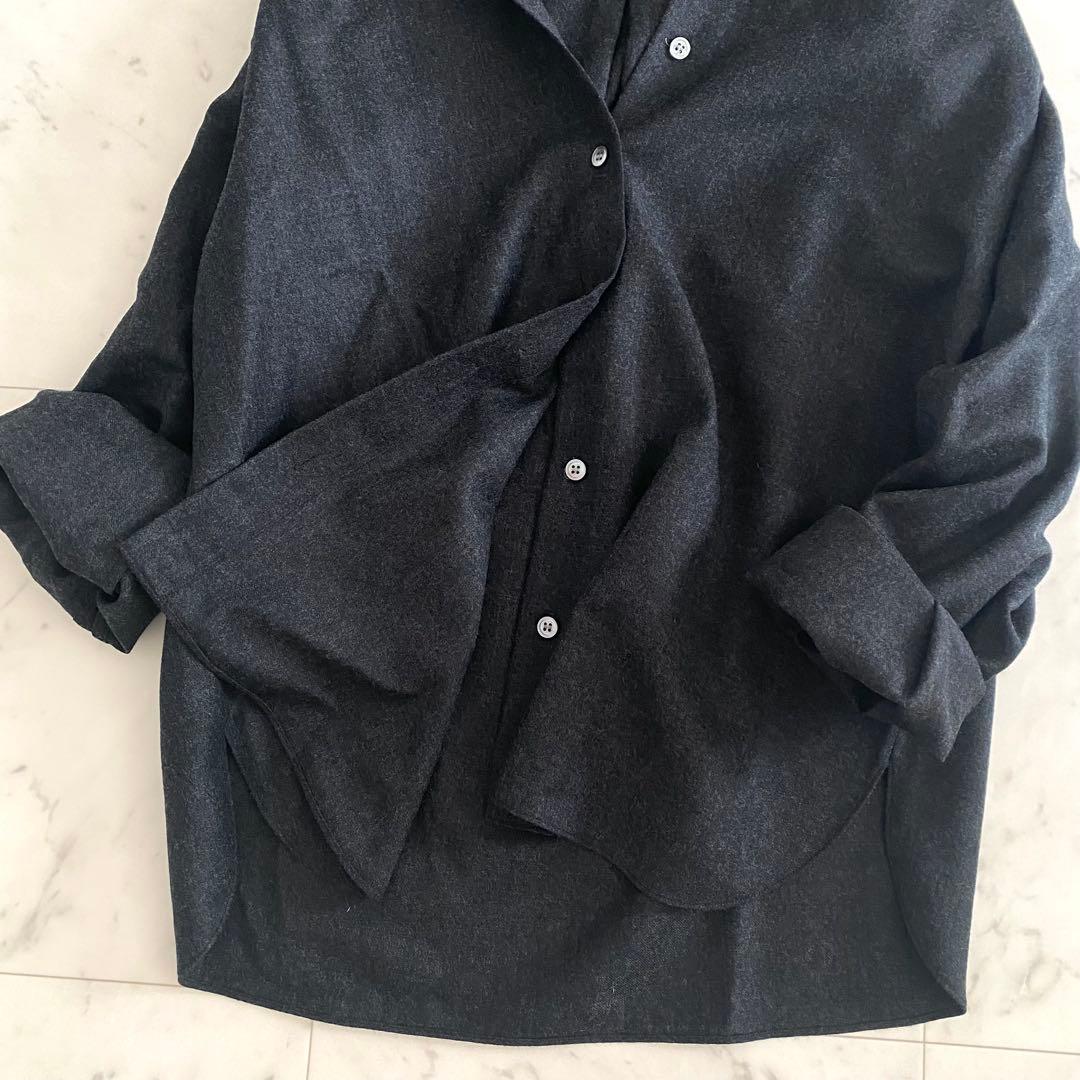 極美品 セオリー フランネルウールシャツ オーバーサイズ チャコール ゆったり