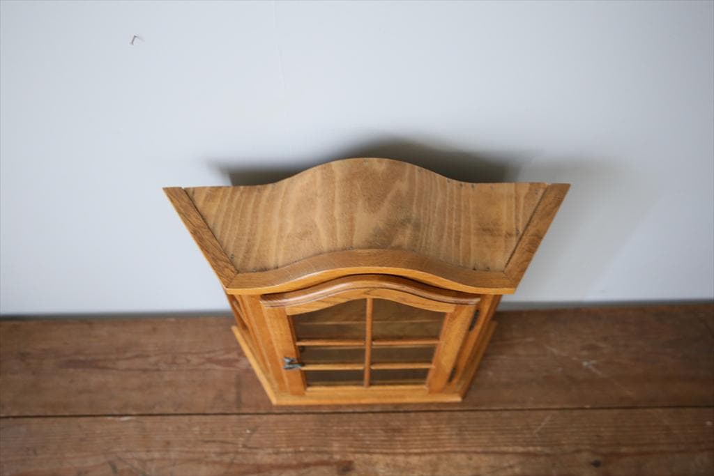 英国アンティーク壁掛けウォールキャビネット/木製シェルフ/飾り棚/(91-250