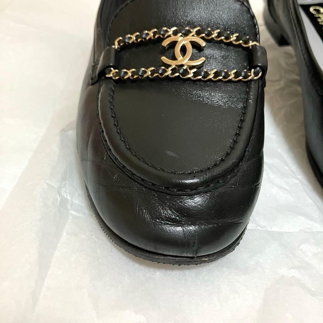 CHANEL シャネル ブラック レザー CCマーク フラットシューズ 39