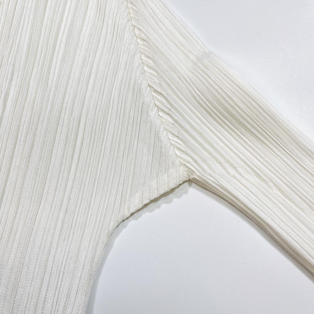 イッセイミヤケ プリーツプリーズ カーディガン 白 3 L 七分袖