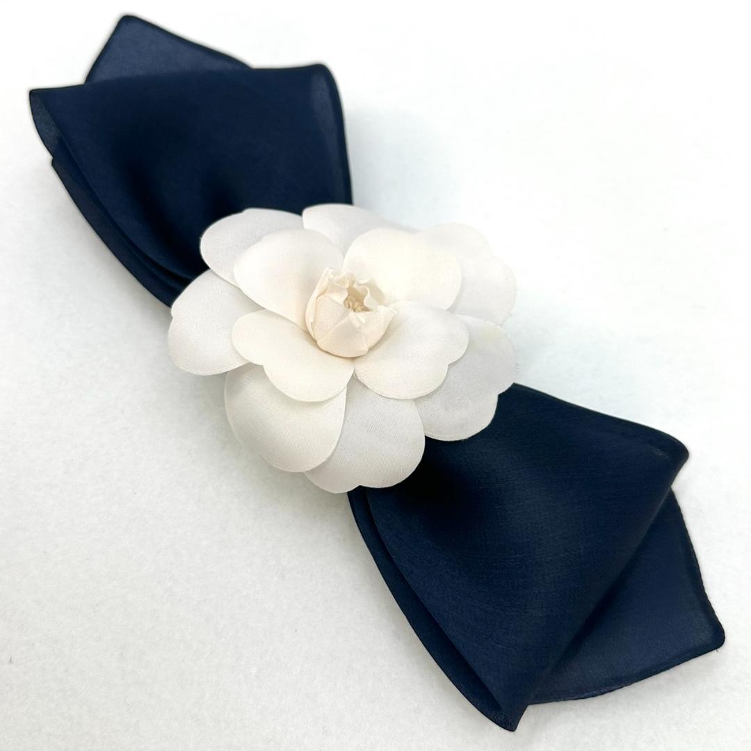 CHANEL シャネル カメリア リボン ヴィンテージ コサージュ ネイビー 白