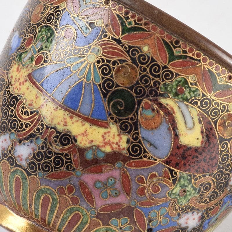 中国　古七宝琺瑯彩　神獣文　煎茶碗　茶托　D　R9211