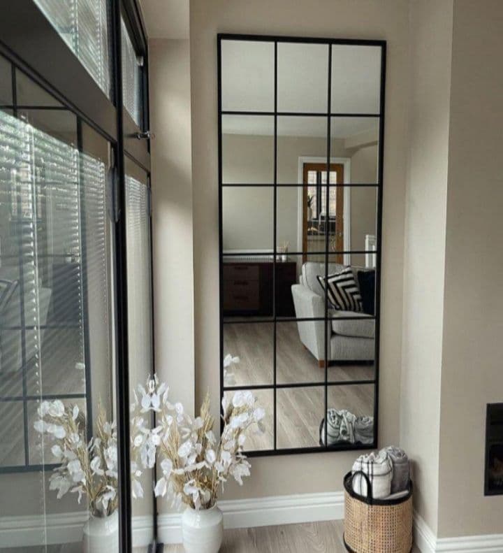 壁掛け姿見　格子　9枚ミラー　海外風　大型ミラー