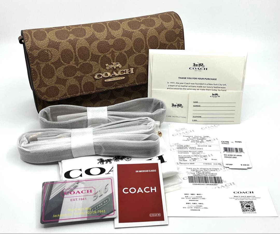 【新品・未使用】COACH フラップ ショルダーバッグ ブラウン シグネチャー