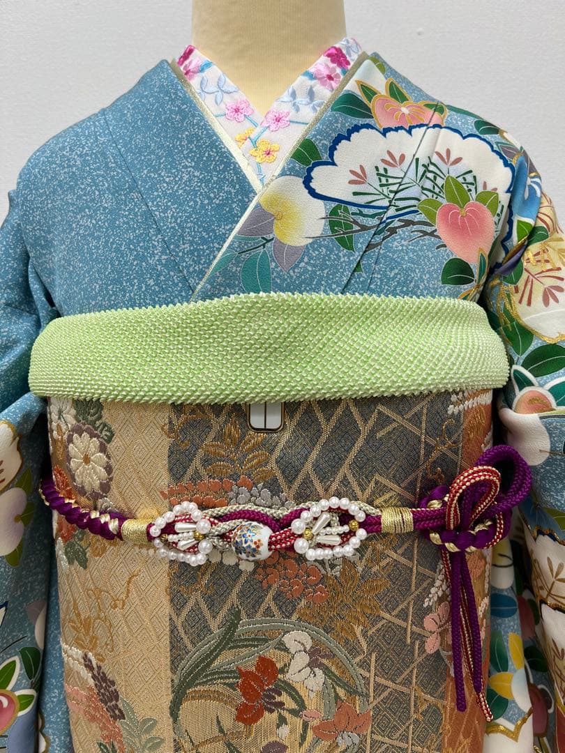 振り袖　フルセット　別誂長襦袢　金彩加工　刺繍入り　たたき染　奥田秀水　　752