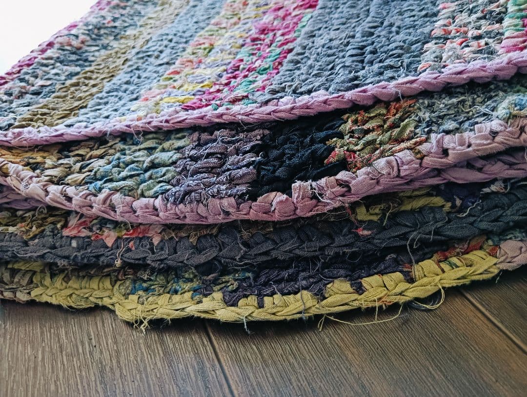 レア美品　昔の針編みの襤褸のフリークロス　敷物