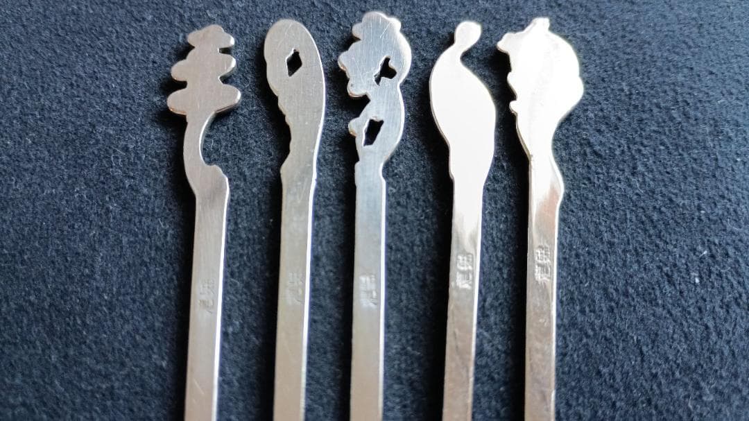 【希少・美品】大阪尚美堂 銀製楊枝5本揃え 共箱付き