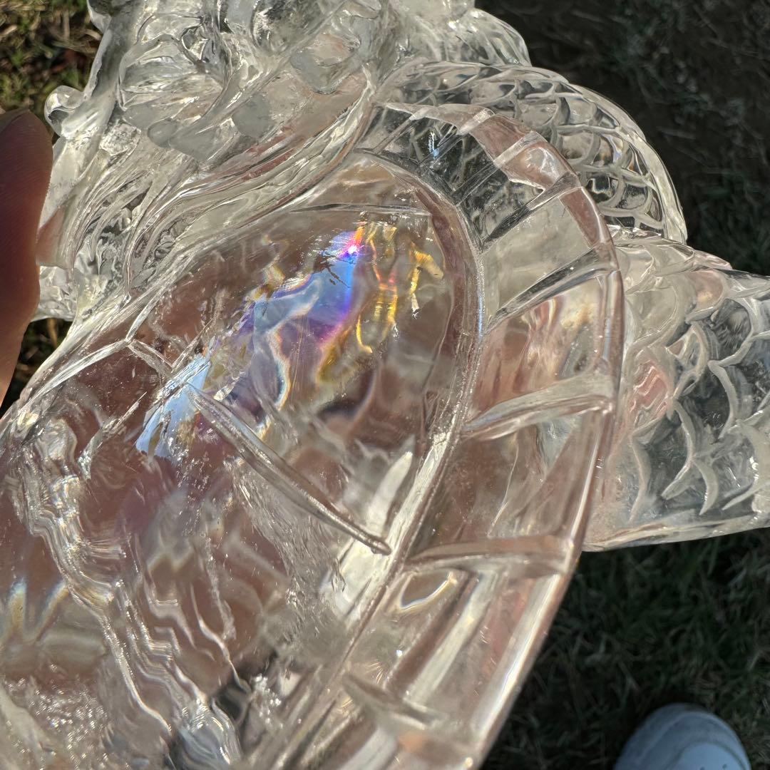 超透明　風水用　ブラジル産天然クリスタル龍亀！！(虹多い)ロングイ　風水 置き