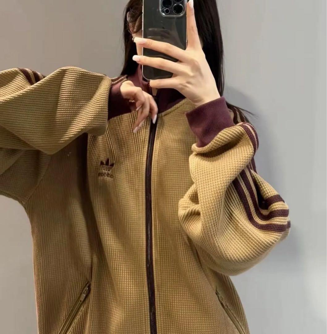 海外限定カラー2XL⭐️adidasワッフルニットトラックトップ ブラウン×マロン