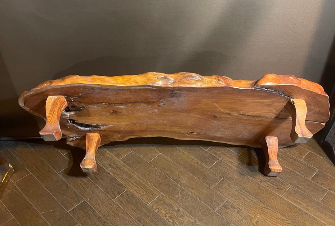 昭和レトロな木製天然木一枚板の脚付き座卓