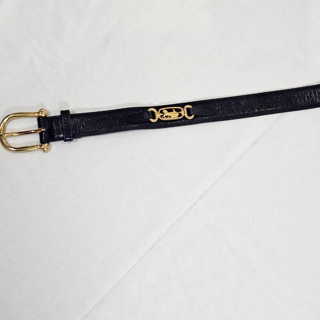 希少 セリーヌ 馬車金具 レザー ベルト 紺 70