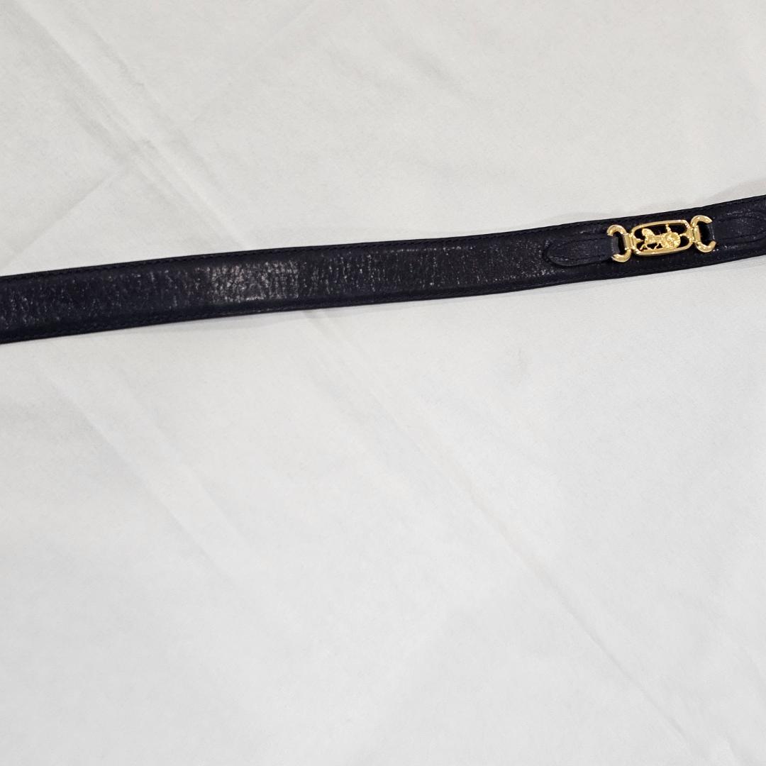 希少 セリーヌ 馬車金具 レザー ベルト 紺 70