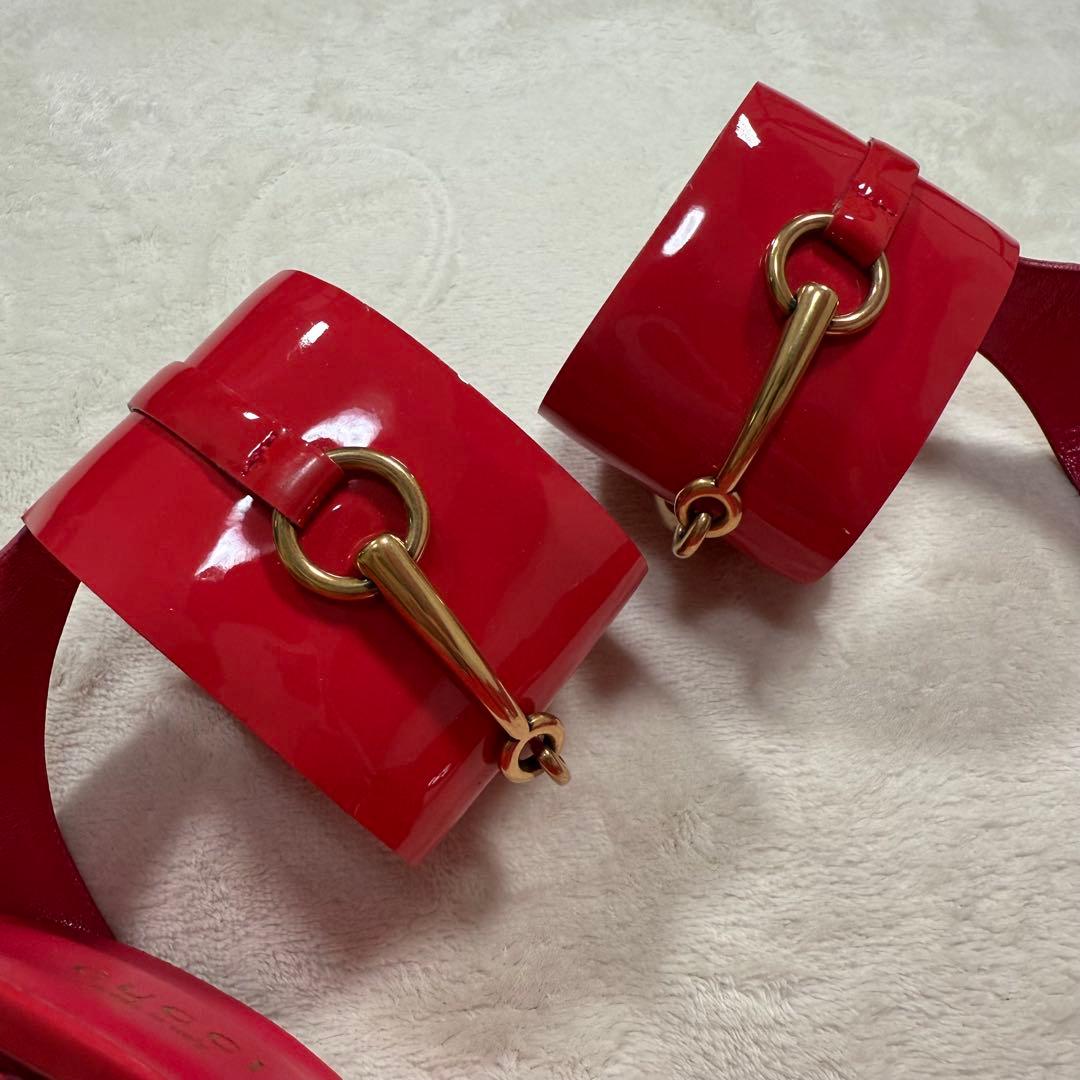 GUCCI ホースビット エナメル ヒール サンダル ピンク 35