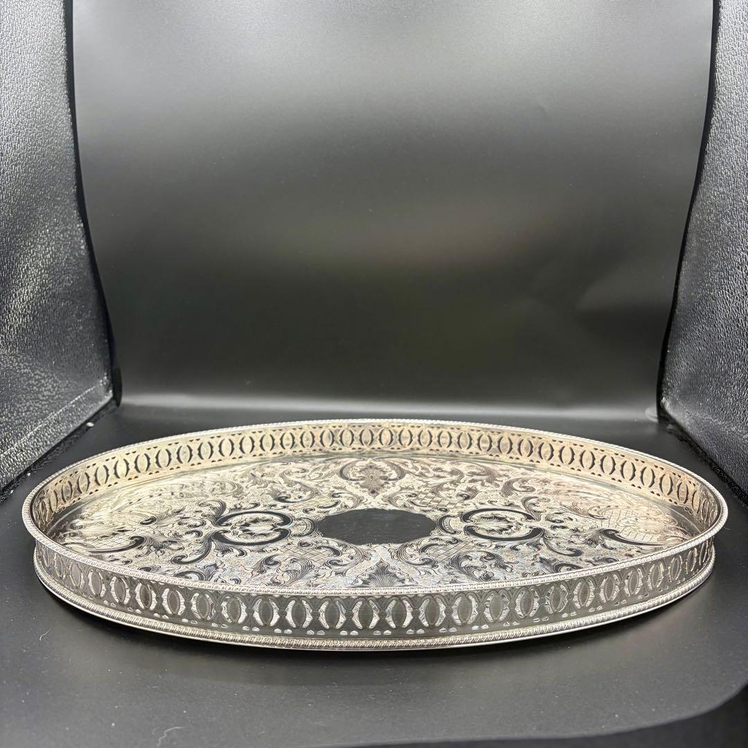 ＜英国ビンテージ＞シェフィールド　シルバートレイ　サルヴァ　銀盆　オーバル　B