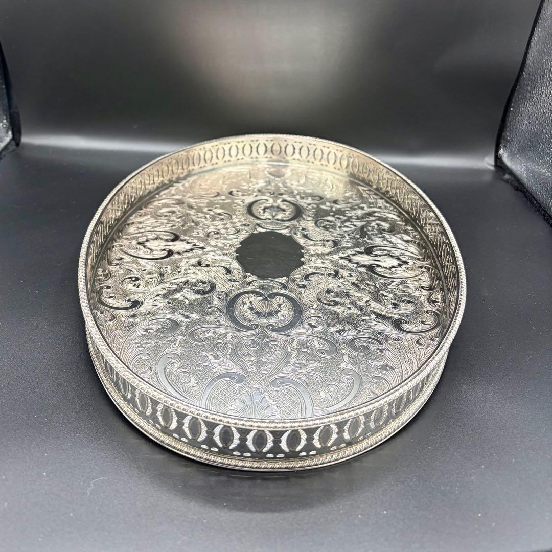 ＜英国ビンテージ＞シェフィールド　シルバートレイ　サルヴァ　銀盆　オーバル　B