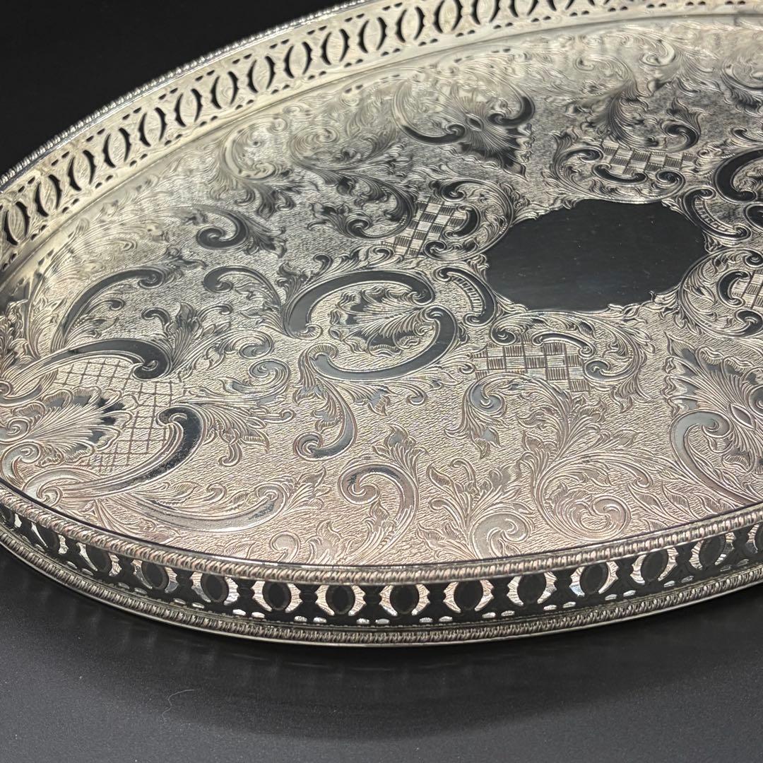 ＜英国ビンテージ＞シェフィールド　シルバートレイ　サルヴァ　銀盆　オーバル　B