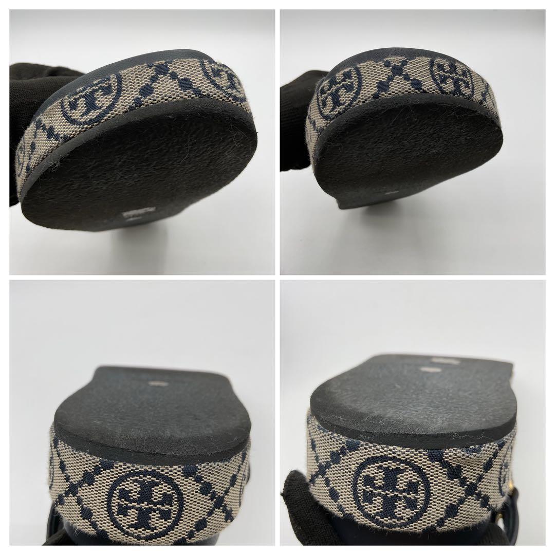 トリーバーチ サンダル Tモノグラム ゴールド カーキ キャンバス 23cm